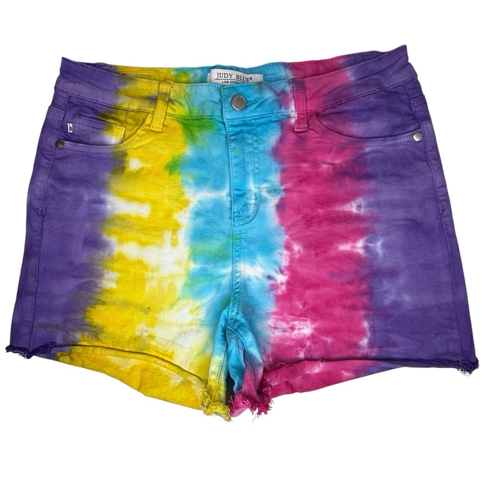 Judy Blue Women's Snow Cone Tie-Dye Jean Shorts HIgh Rise Size Large